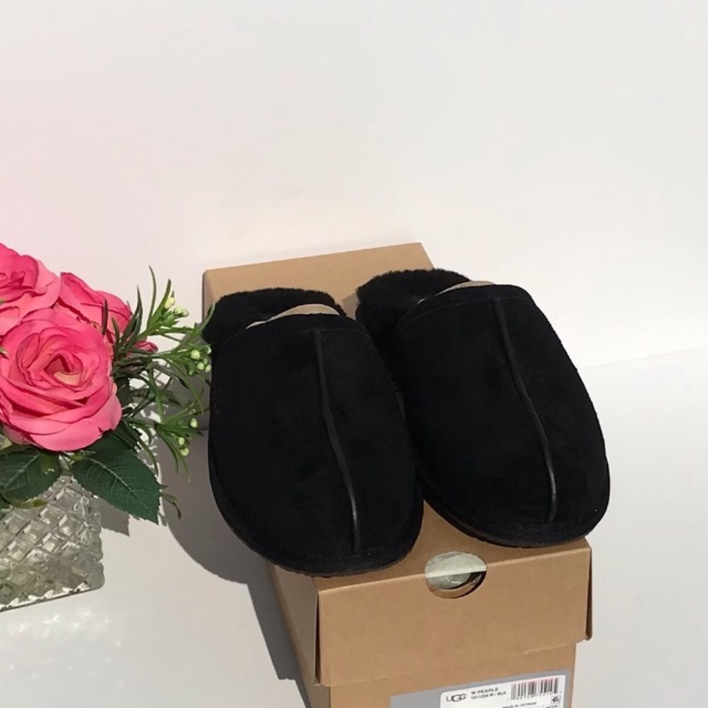 Ugg Wool Suede NEW IN BOX Black NONSLIP WARM House Slippers House Shoes Size 7 - Picture 4 of 10